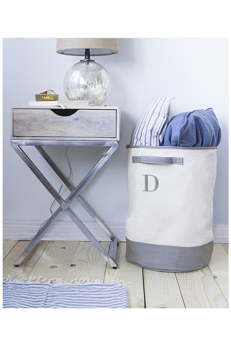 Monogram Round Canvas Hamper, Alternate, color, NAVY - Z