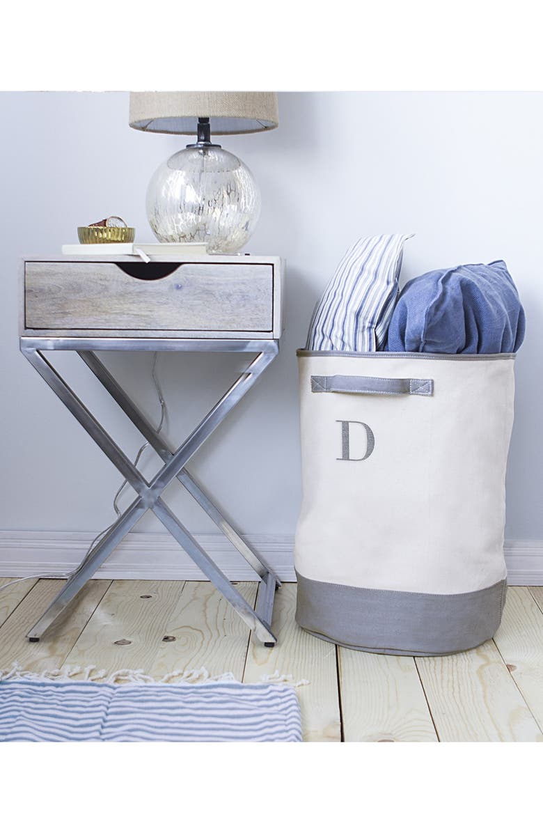 Cathy's Concepts Monogram Round Canvas Hamper, Alternate, color,