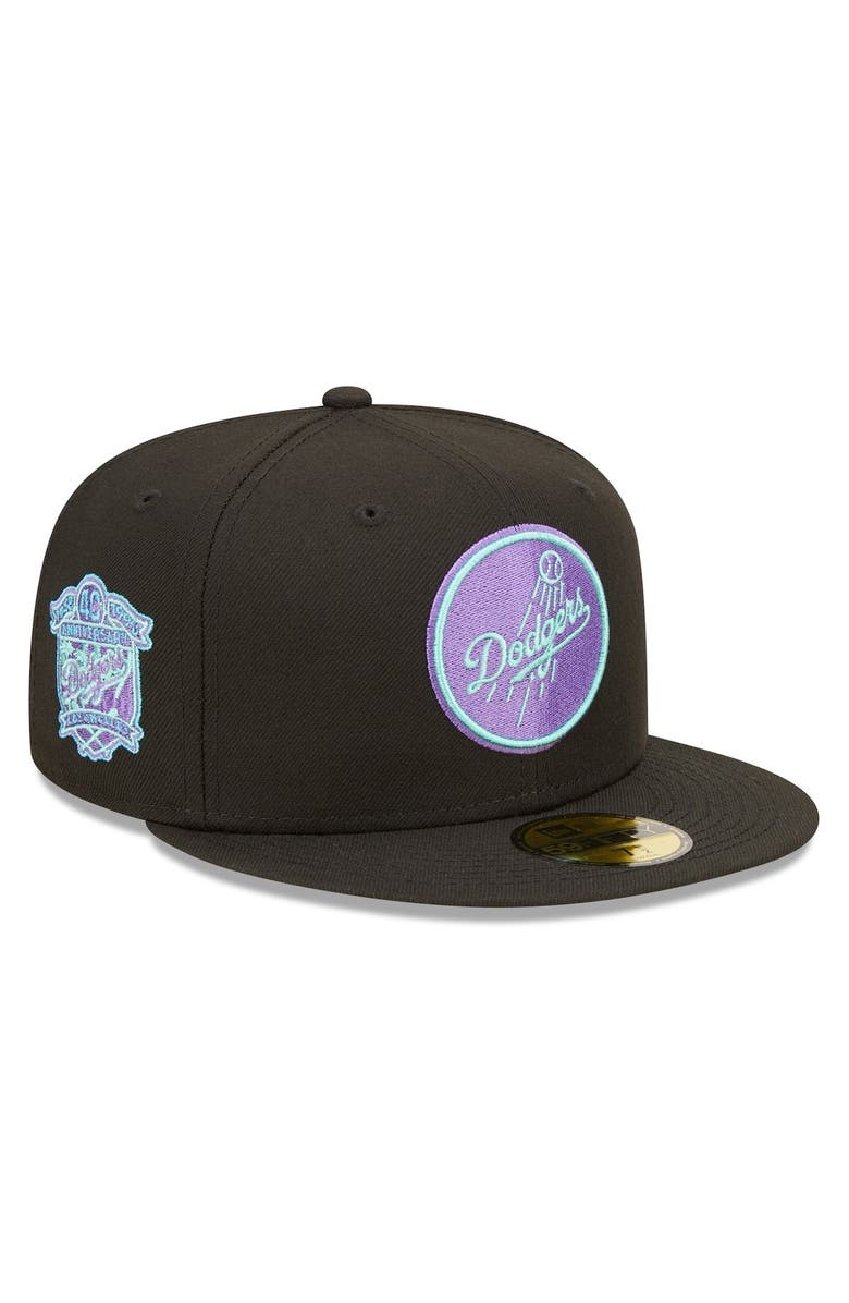 New Era Men's New Era Black Los Angeles Dodgers 40th Anniversary Black Light 59FIFTY Fitted Hat, Main, color, 