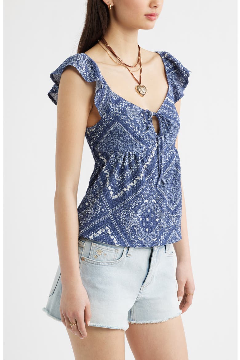 Flutter Sleeve Top, Alternate, color, BLUE IVORY BANDANA
