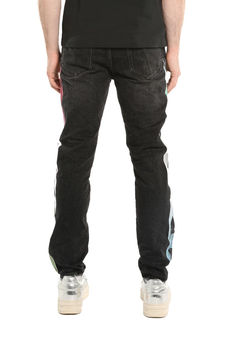 Embroidered Gradient Logo Slim Straight Leg Jeans, Alternate, color, BLACK