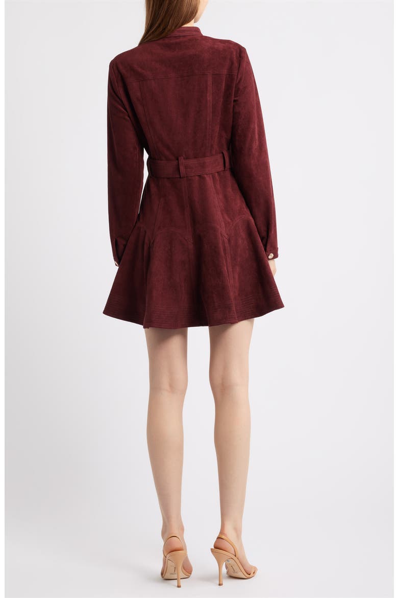 Laurie Long Sleeve Belted Faux Suede Shirtdress, Alternate, color, BROWN WINE