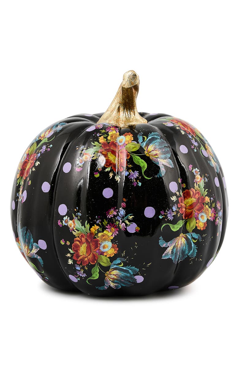 MACKENZIE CHILDS Black Flower Market Medium Pumpkin, Alternate, color, Black