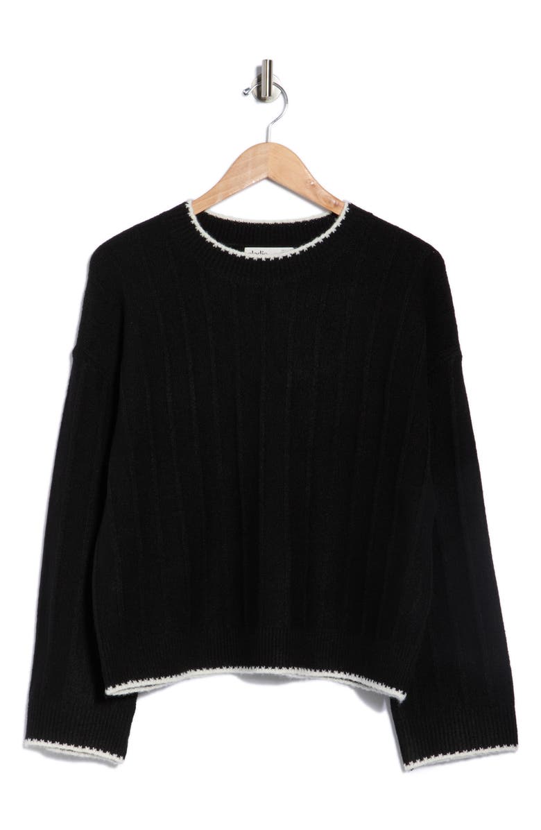 Elodie Contrast Stitch Pullover Sweater, Alternate, color, Black