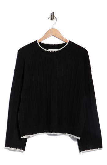 Elodie Contrast Stitch Pullover Sweater In Black