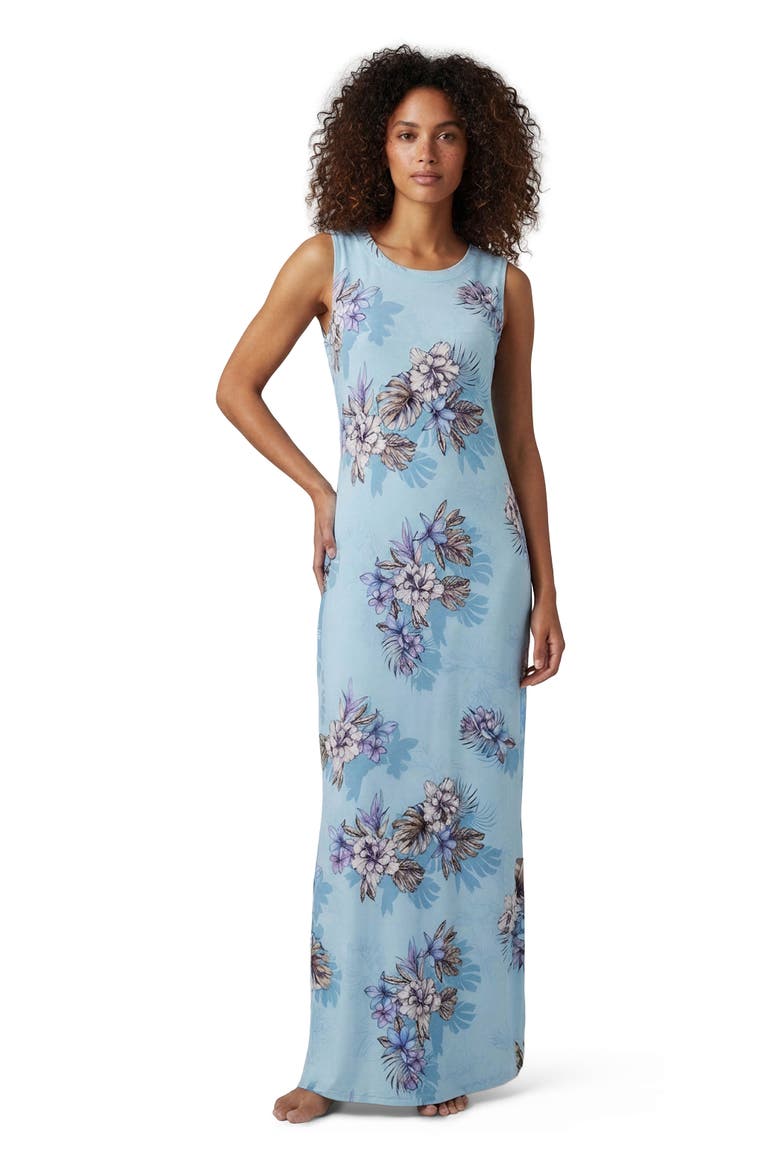 Exotic Floral Womens Sleeveless Midi Dress, Main, color, EXOTIC FLORAL TEAL