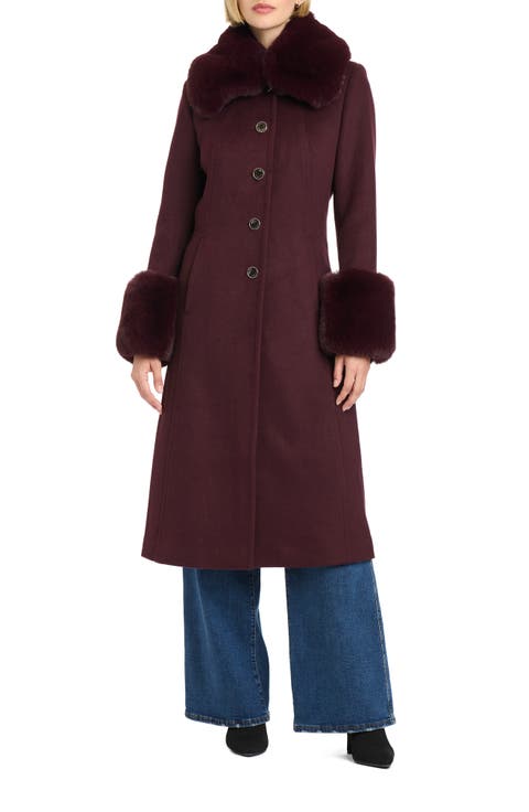 Single Breasted Coat with Removable Faux Fur Collar & Cuffs