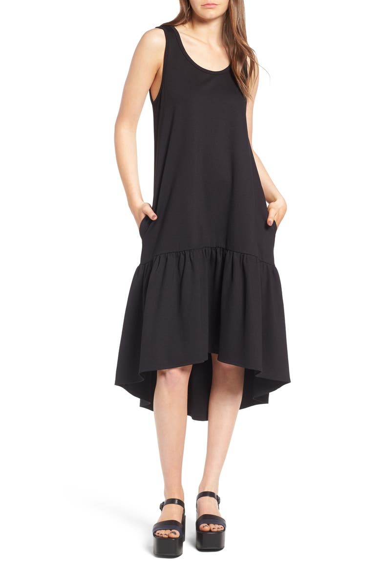 Flounce Midi Dress, Main, color, BLACK