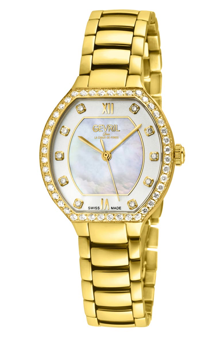 Lugano Diamond Swiss Bracelet Watch, Main, color, GOLD