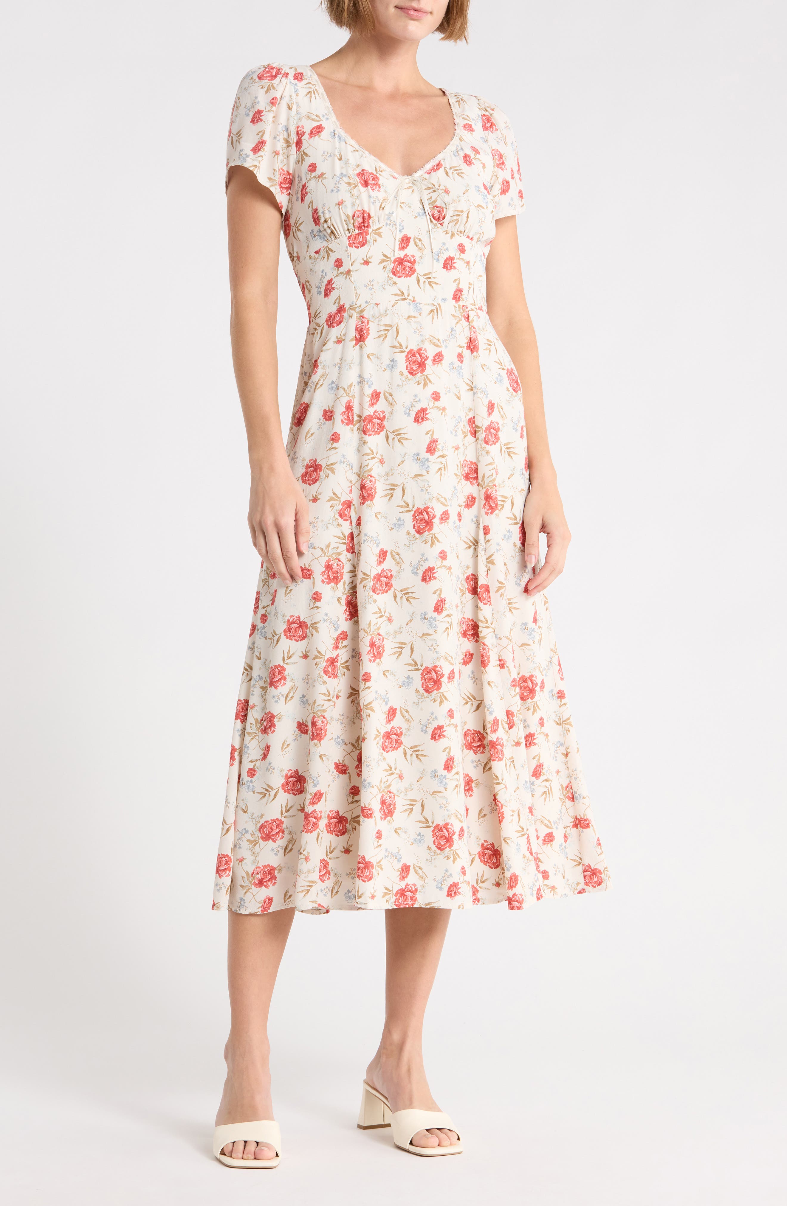 Floral Sweetheart Neck Midi Dress