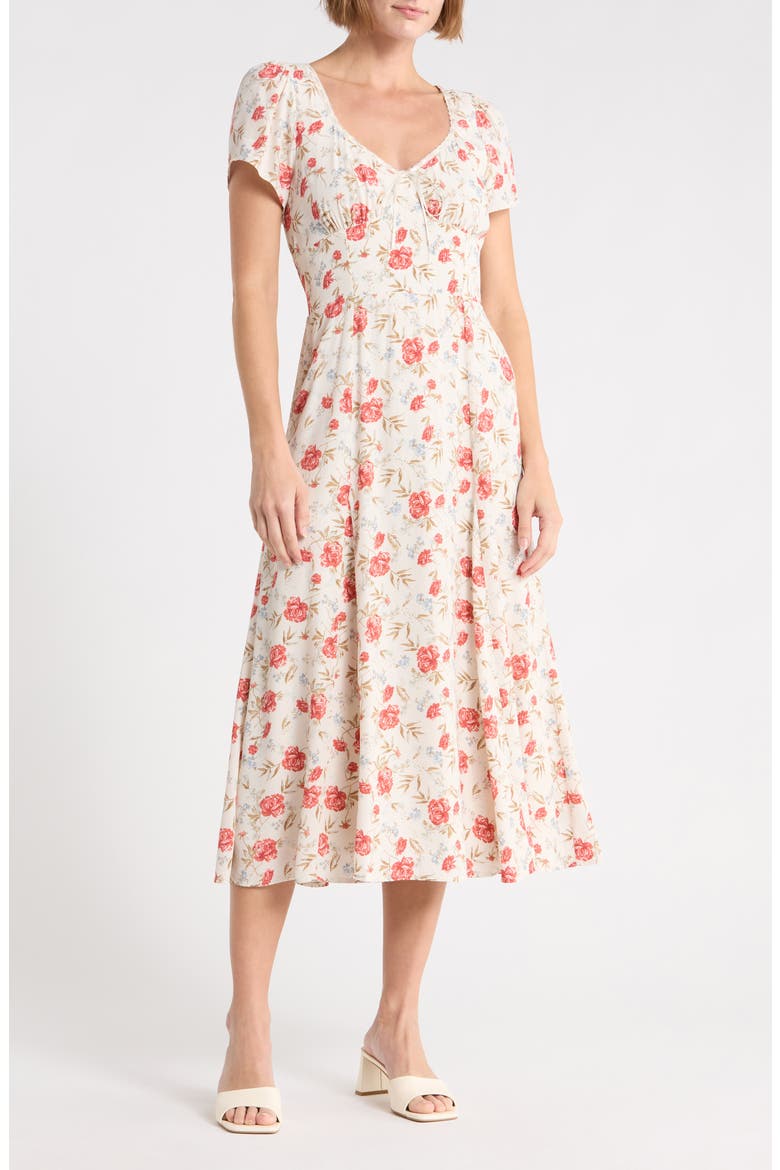 Floral Sweetheart Neck Midi Dress, Main, color, RED CARNATIONS
