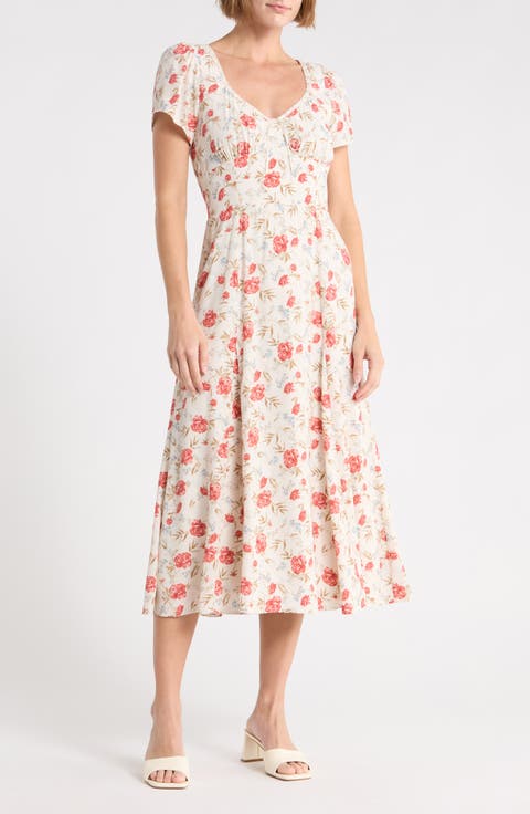 Floral Sweetheart Neck Midi Dress