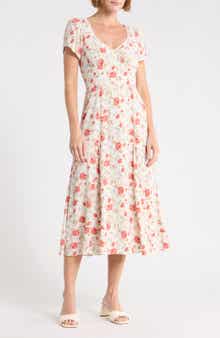 Floral Sweetheart Neck Midi Dress