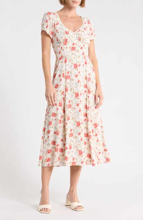Floral Sweetheart Neck Midi Dress