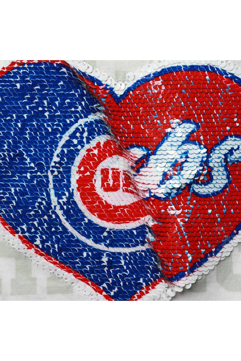 Girls Youth New Era White Chicago Cubs Flip Sequin Heart Crop Top, Alternate, color, White