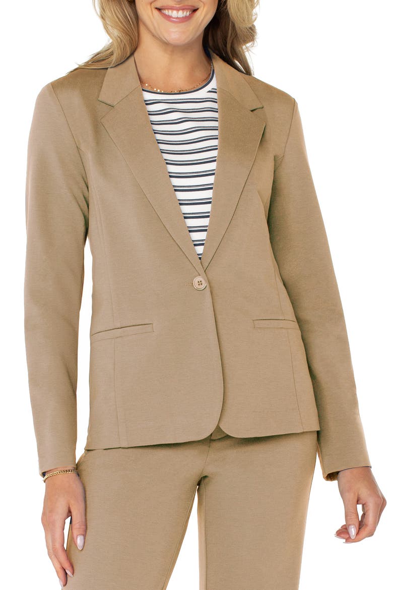 Fitted One-Button Knit Blazer, Main, color, PALO SANTO