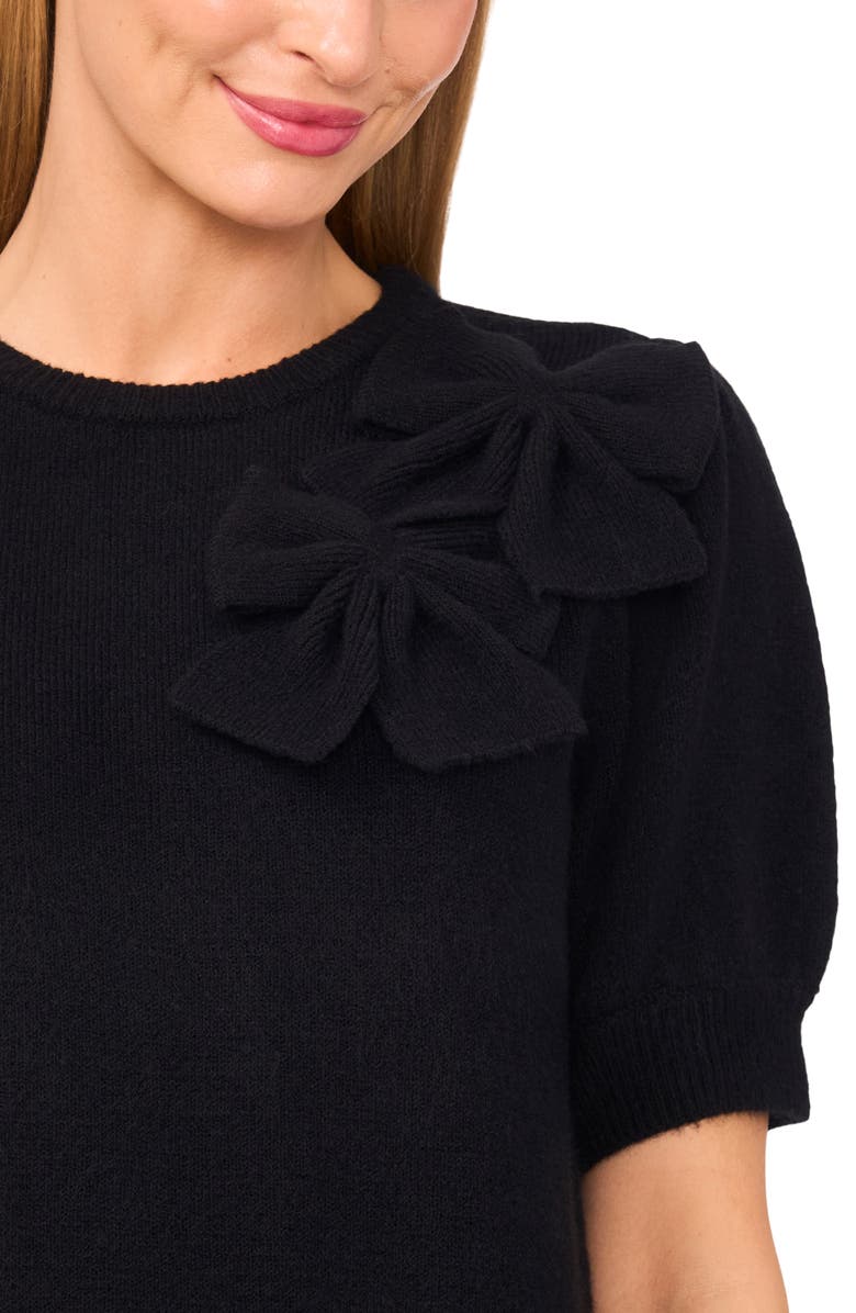 CeCe Bow Detail Puff Sleeve Sweater, Alternate, color, Rich Black
