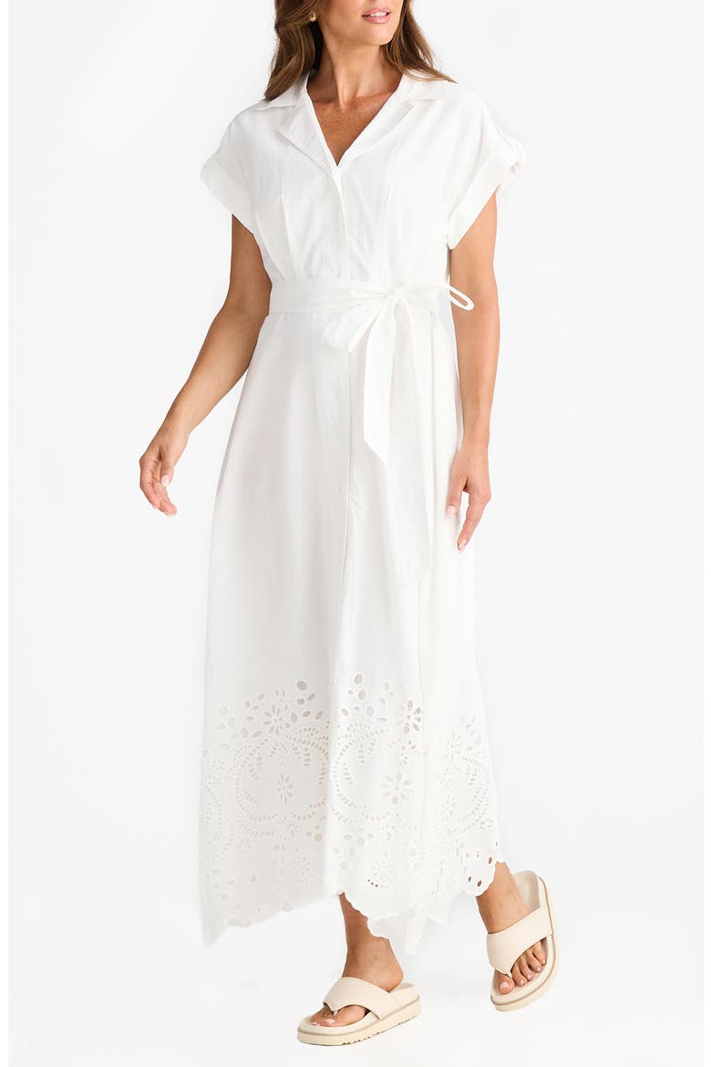 Versailles Cutwork Maxi Shirtdress, Alternate, color, WHITE