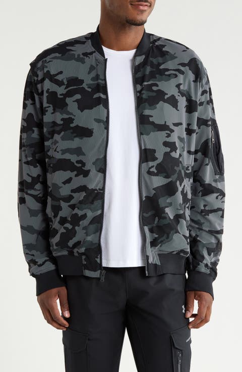 Camo Print Mesh Bomber Jacket