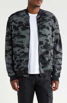 Camo Print Mesh Bomber Jacket