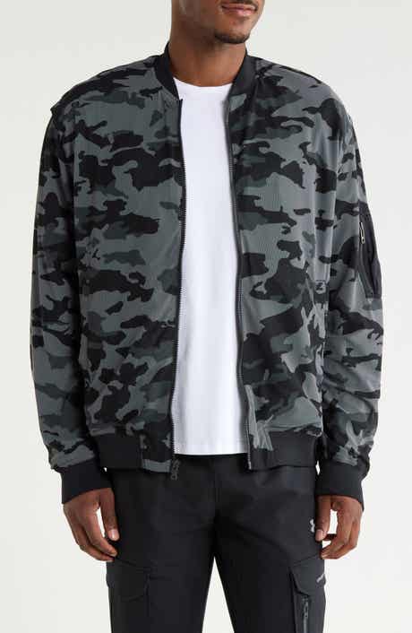 Camo Print Mesh Bomber Jacket