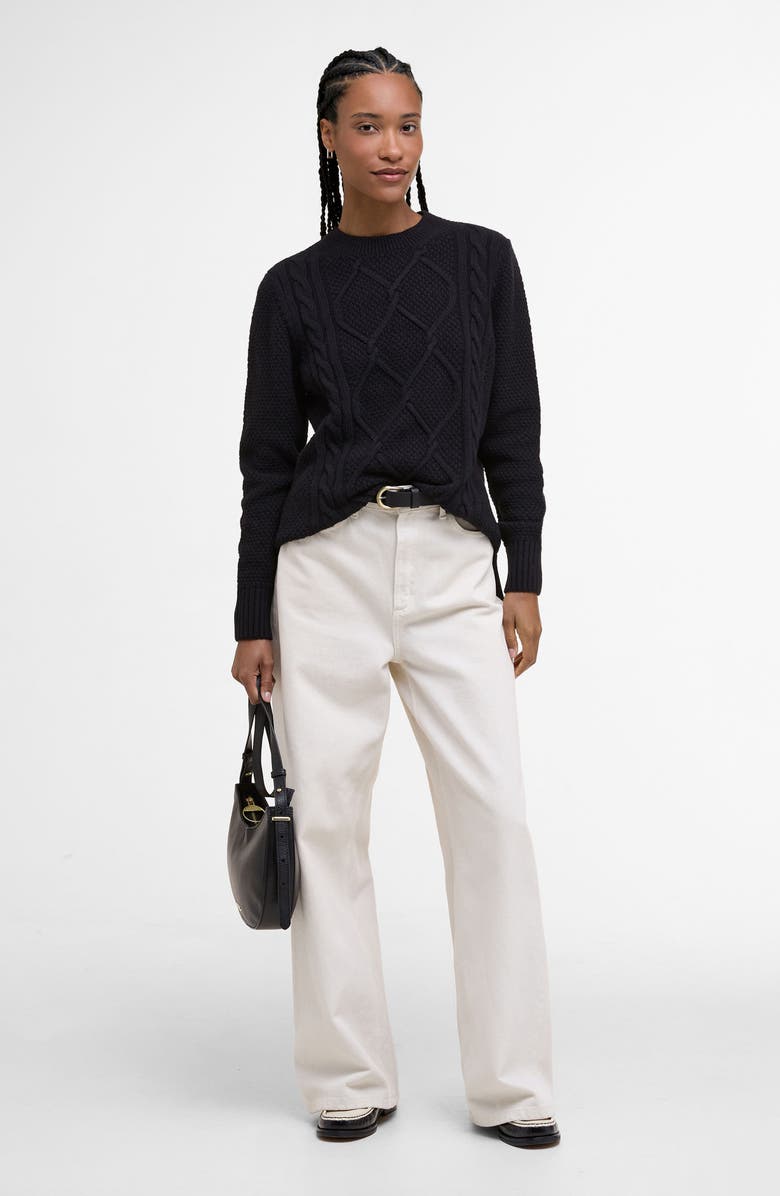 Barbour Burne Cable Wool Blend Sweater, Alternate, color, Black