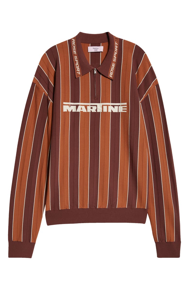 Martine Rose Logo Jacquard Stripe Long Sleeve Zip Polo, Alternate, color, Brown