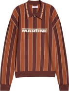 Martine Rose Logo Jacquard Stripe Long Sleeve Zip Polo