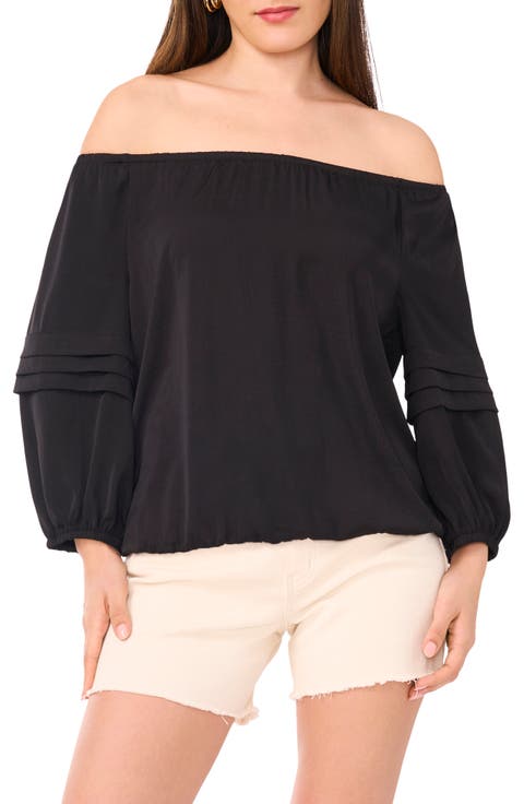 Pleat Sleeve Off the Shoulder Top