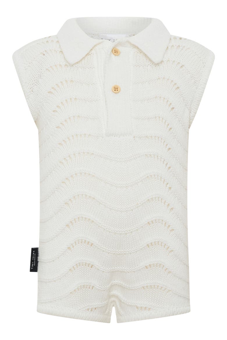 Open Stitch Cotton Polo Sweater Romper, Main, color, WHITE