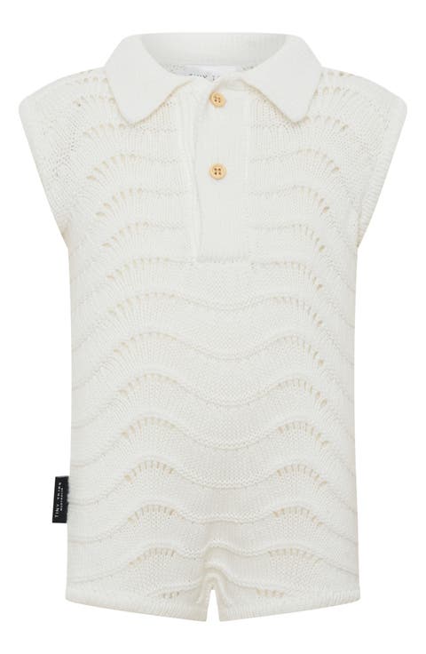 Open Stitch Cotton Polo Sweater Romper (Baby)