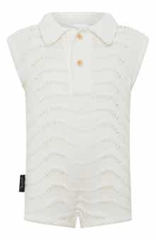 TINY TRIBE Open Stitch Cotton Polo Sweater Romper
