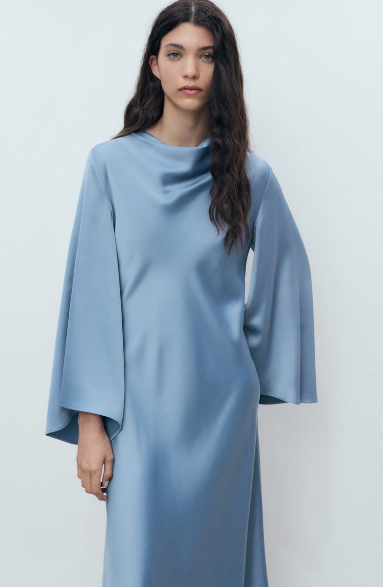 MANGO Long Sleeve Satin Maxi Dress, Alternate, color, 