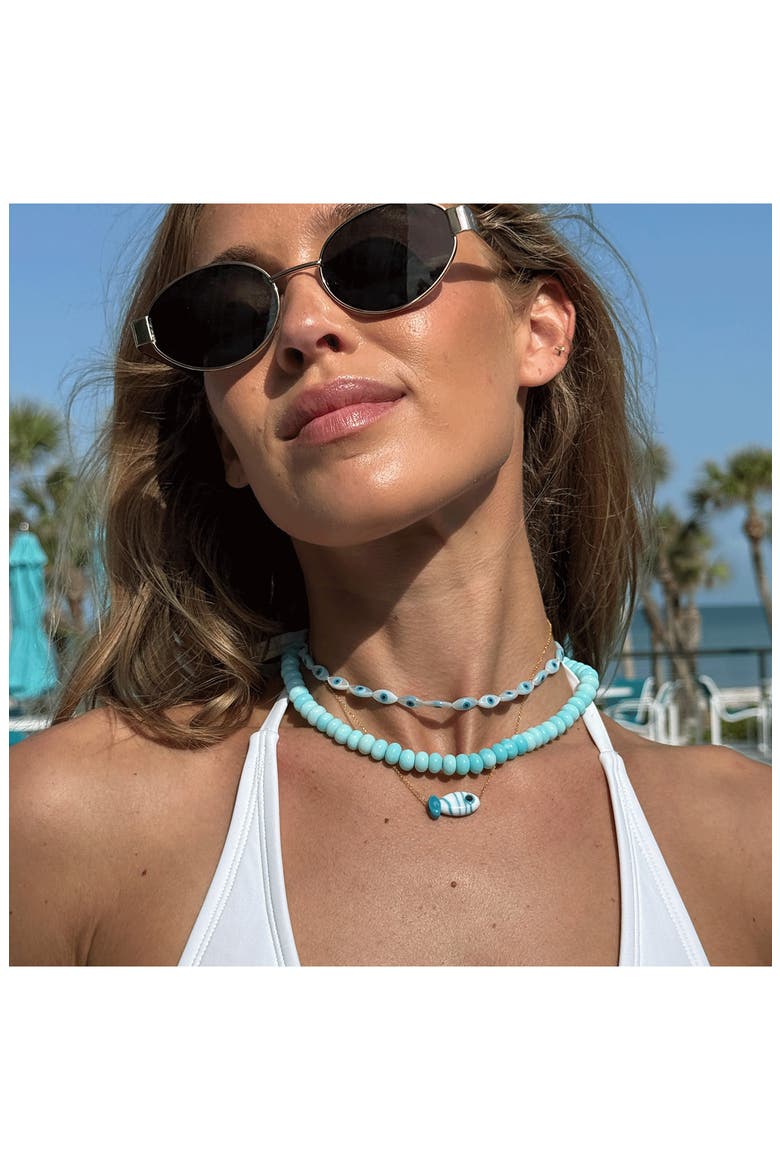 Beaded Mother-of-Pearl Evil Eye Choker, Alternate, color, WHITE