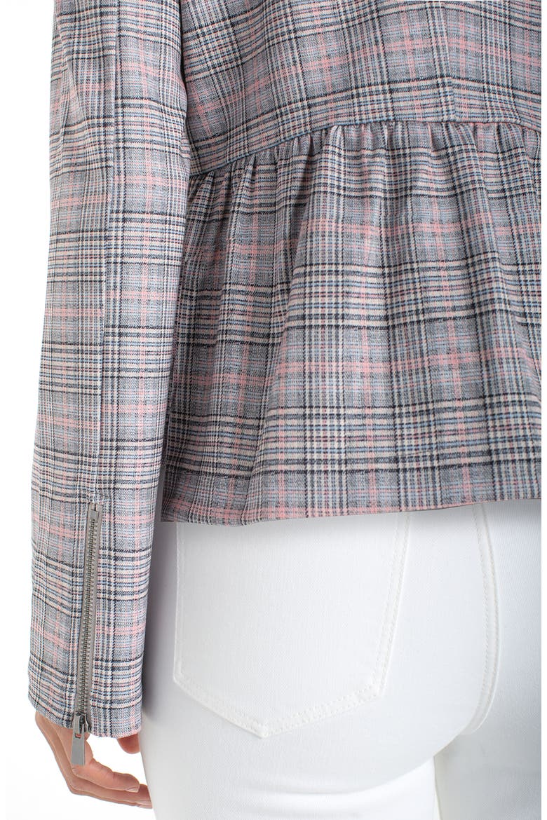 Plaid Peplum Zip Jacket, Alternate, color, GREY/ BLUSH PLAID