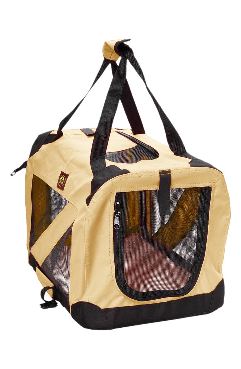 PET LIFE Folding Zippered 360 Vista View Faux Shearling Lined Dog Carrier - X-Large, Alternate, color, Khaki