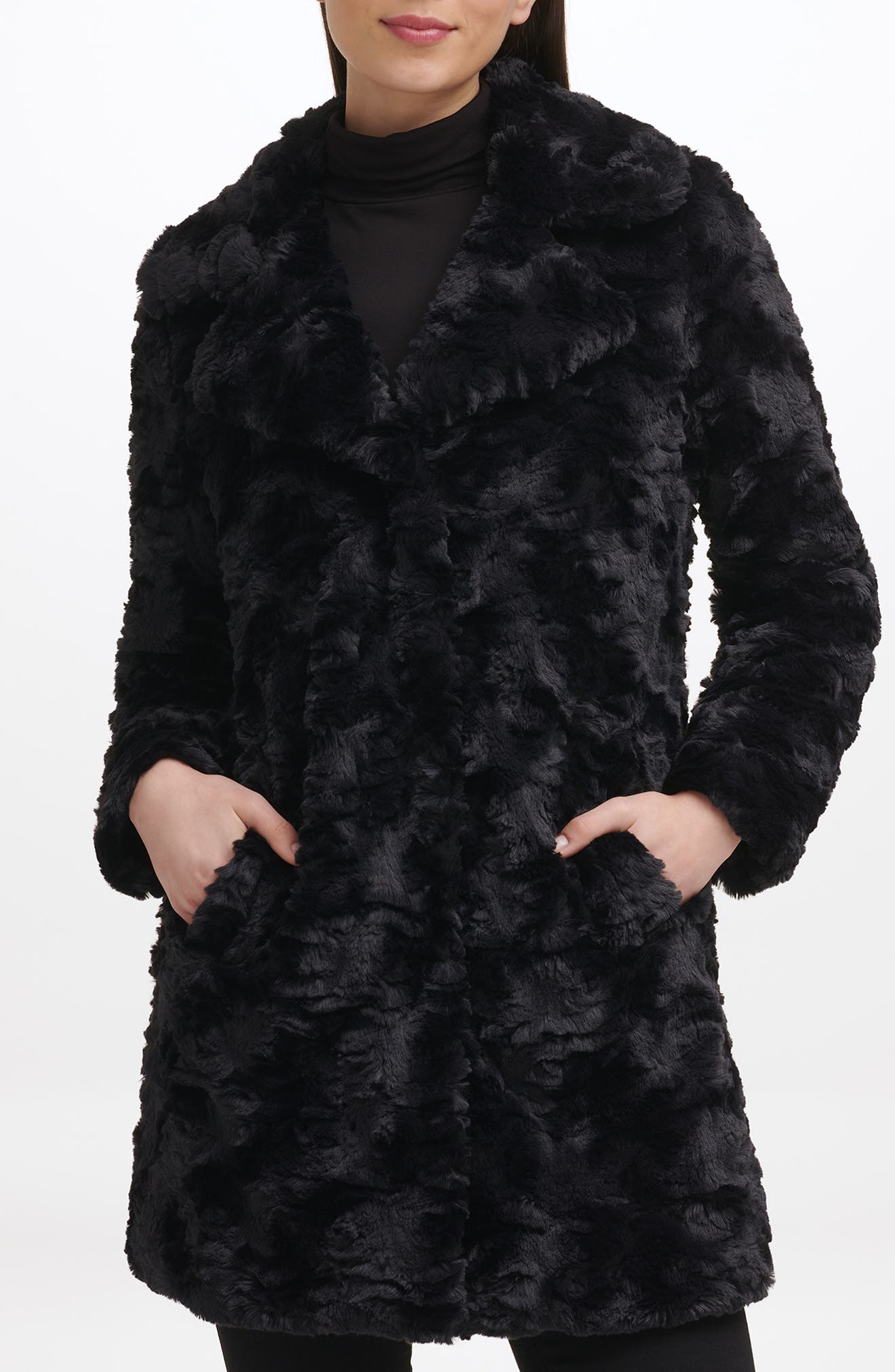 Kenneth Cole New York Notch Collar Faux Fur Coat