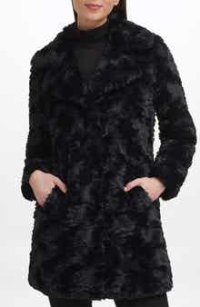 Kenneth Cole New York Notch Collar Faux Fur Coat