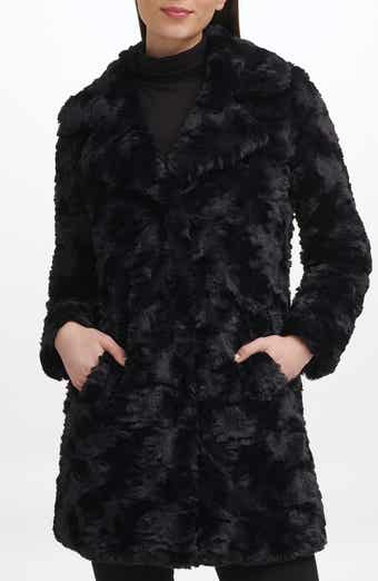 Kenneth Cole New York Notch Collar Faux Fur Coat