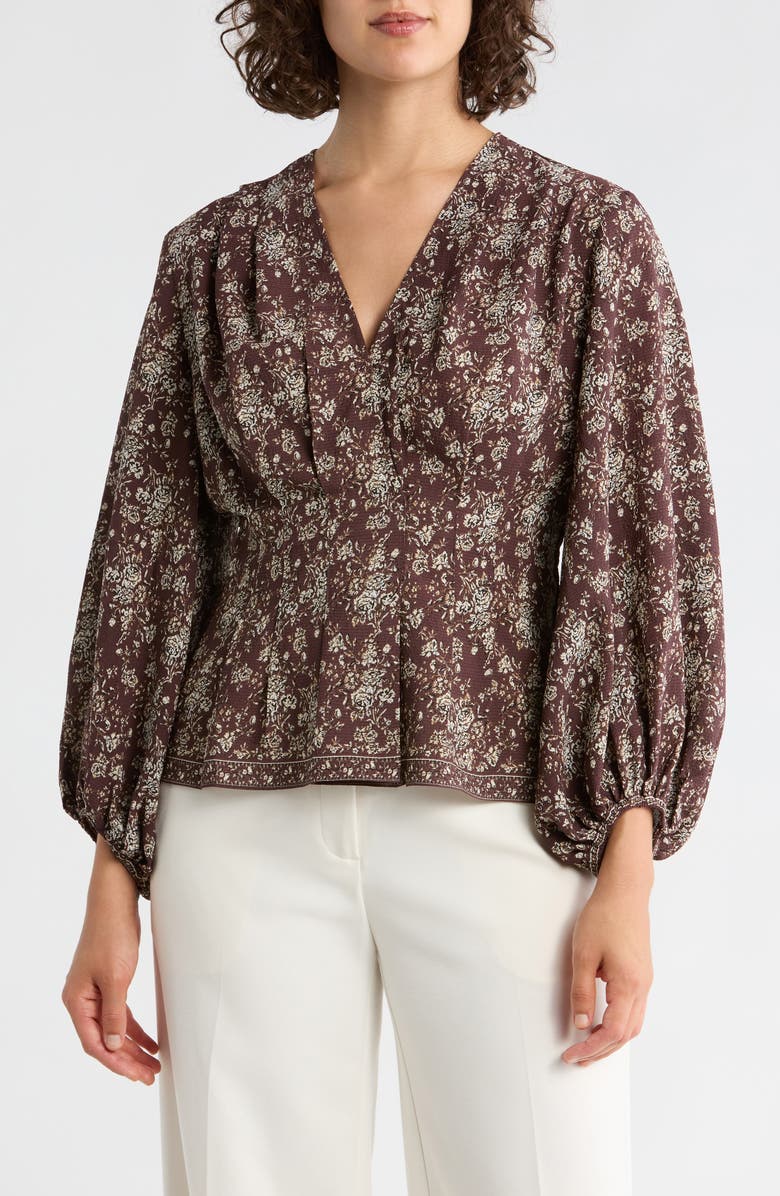 MAX STUDIO Floral Balloon Sleeve Top, Main, color, Choc Sm Rosette Toile