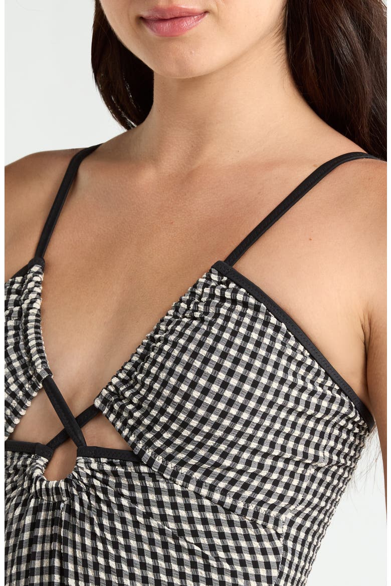 Keyhole Mio One Piece Swimsuit, Alternate, color, BLACK/ CREAM