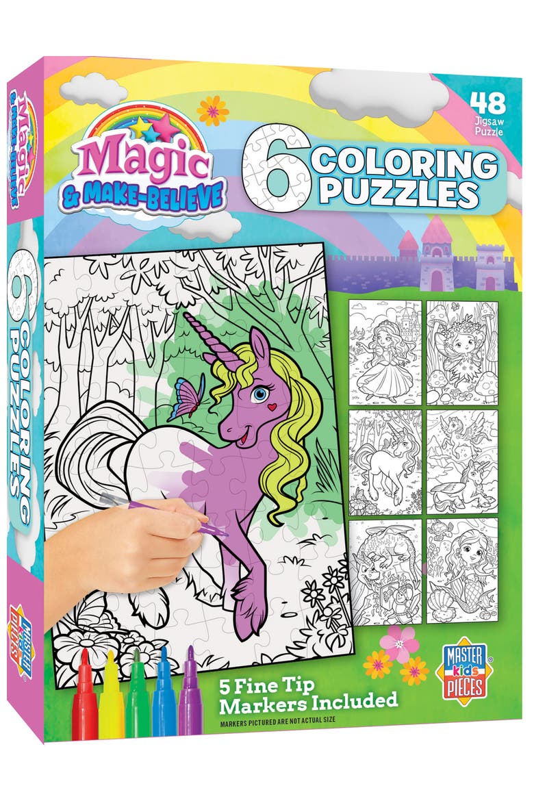 Magic & Fantasy Coloring Puzzles 6-Pack, Main, color, Multicolor