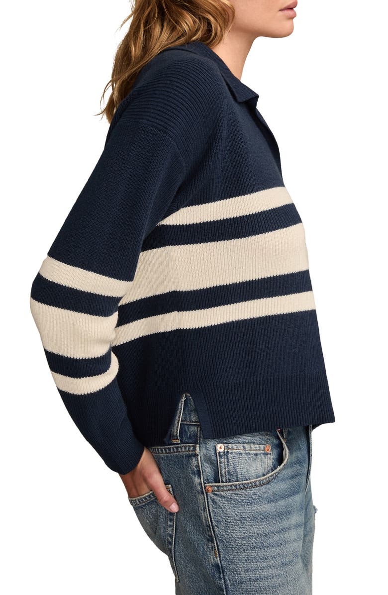 Lucky Brand Stripe Rugby Polo Sweater, Alternate, color, Ocean Deep
