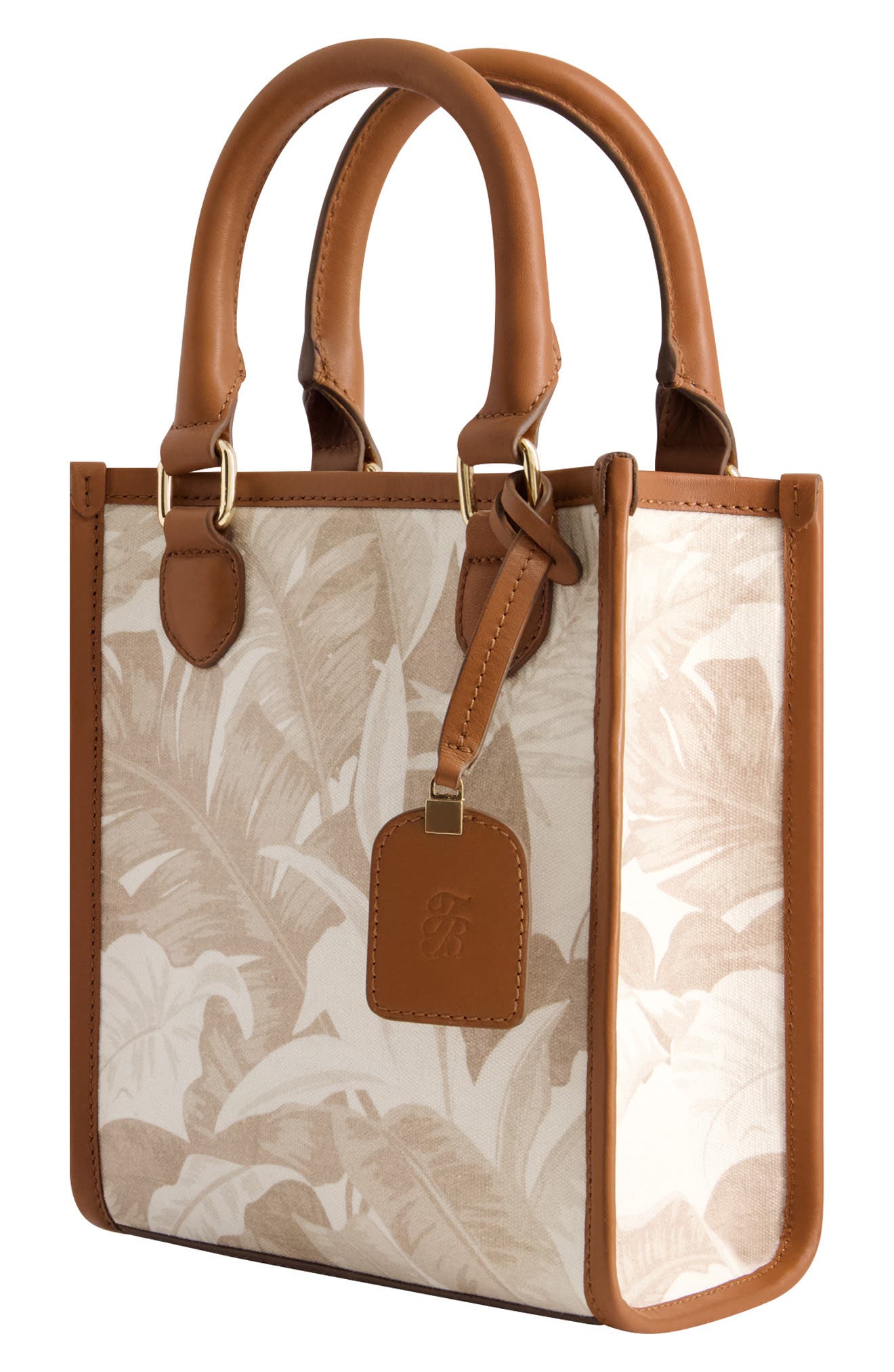 Tommy Bahama Floral Canvas & Leather Trim North/South Tote Bag, Alternate, color, Beige Multi