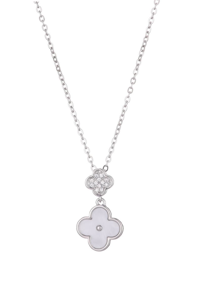 CZ Clover Pendant Necklace, Main, color, WHITE