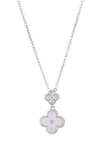 Adornia Tarnish Resistant Silver Plated Mother Of Pearl Sliding 2-clover Cz Necklace In Silver