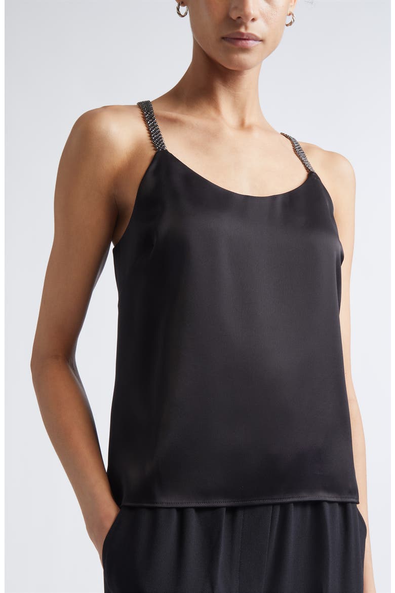 Crystal Beaded Strap Liquid Satin Camisole, Alternate, color, BLACK