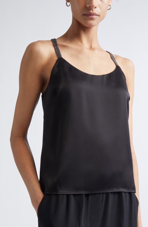 St John St. John Crystal Beaded Strap Liquid Satin Camisole In Black
