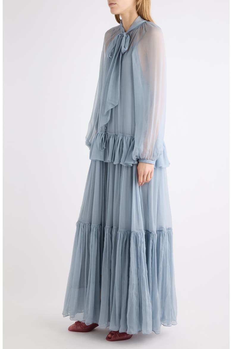 Silk Mousseline Maxi Dress, Alternate, color, SANDY BLACK