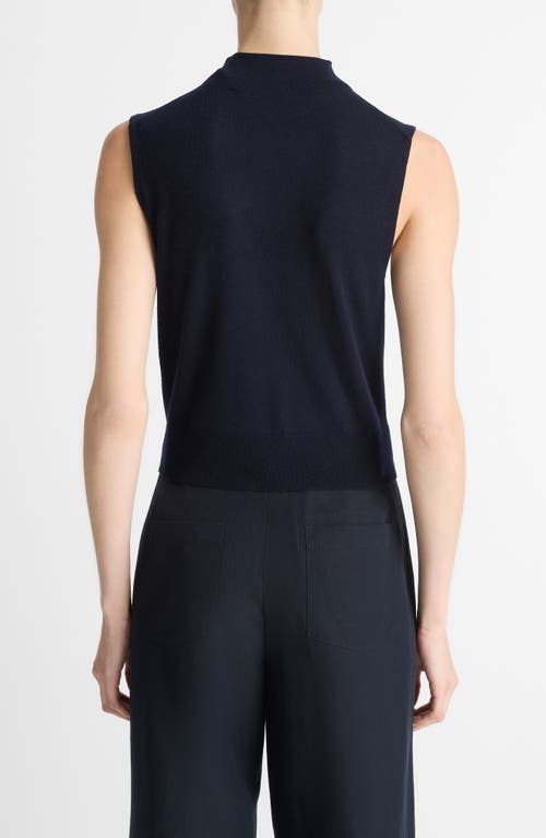 Vince Sleeveless Mock Neck Wool Blend Knit Top In Blue